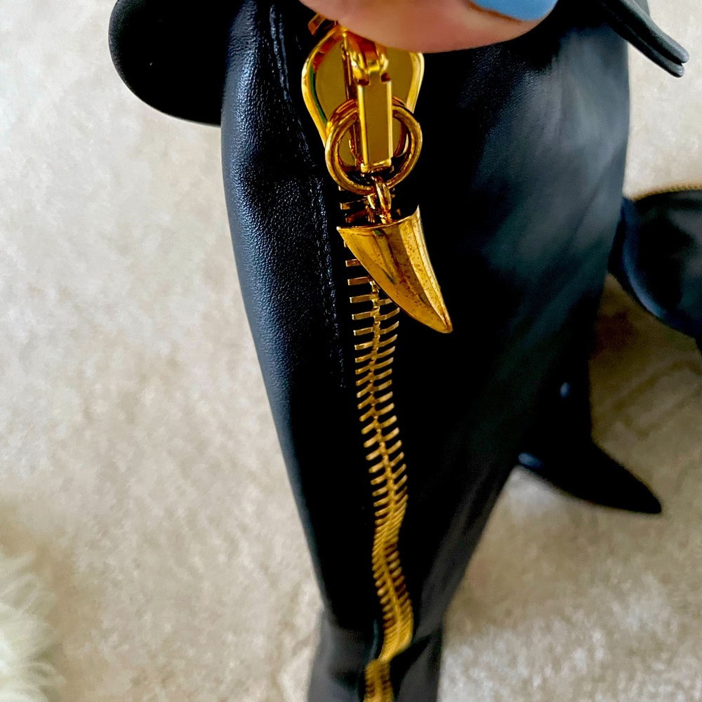 Giuseppe Black Leather Knee High Boot. Boot can be worn cuffed or uncuffed.
